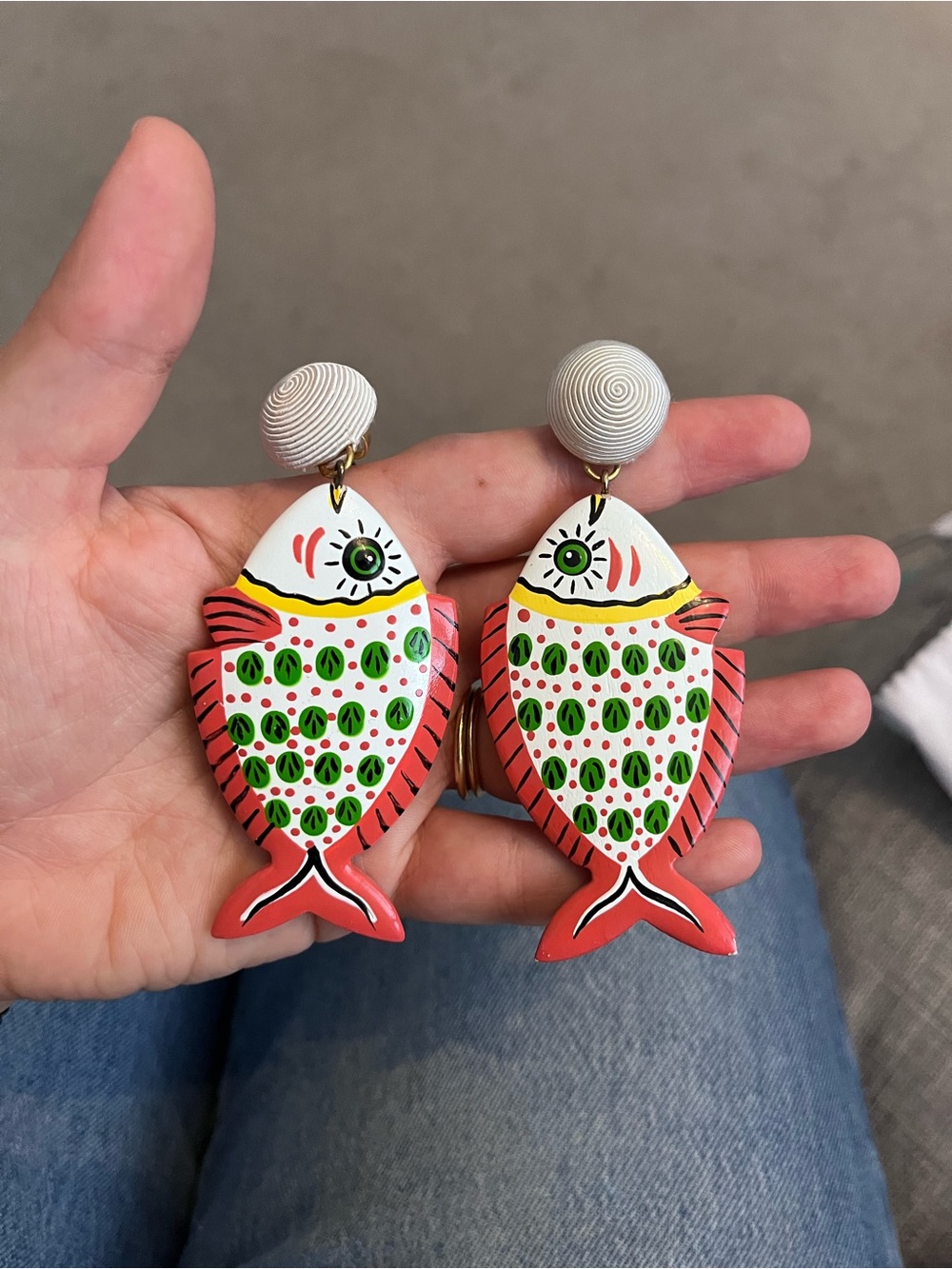 Rebecca de Ravenel -Painted Orange & White Fish Post Earrings